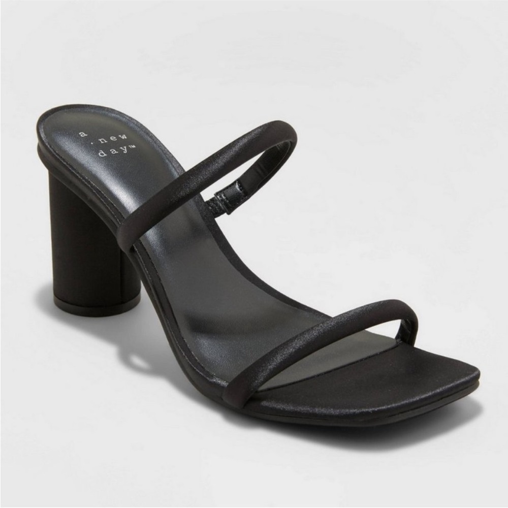 A New Day Black Satin Women's Heeled Sandals